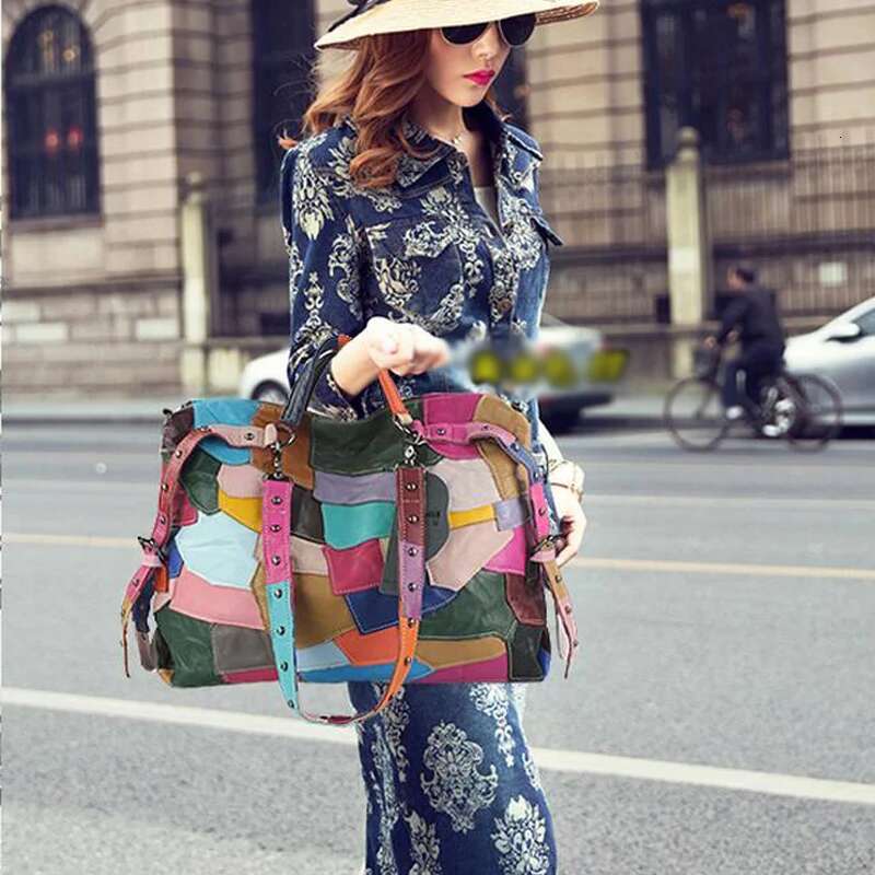 LOMANTINA Large Capacity Girl Shoulder Colorful Rivet Female Cross-Body Bags For Women Casual Tote Ladies Patchwork Purses