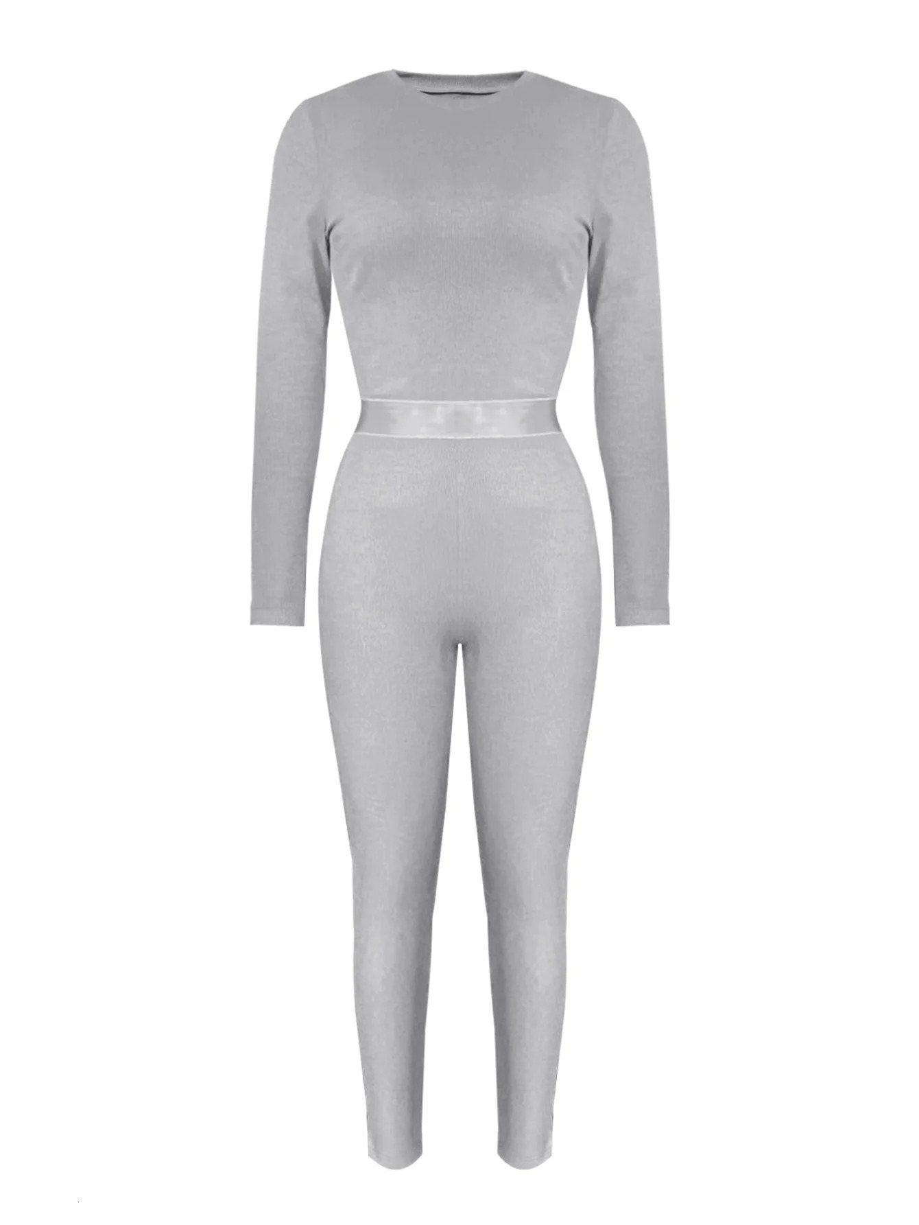 LW Plus Size casual Two pieces sets solid long sleeve Round Neck Top Skinny Pants Set Autumn sport womens clothing pants 250106