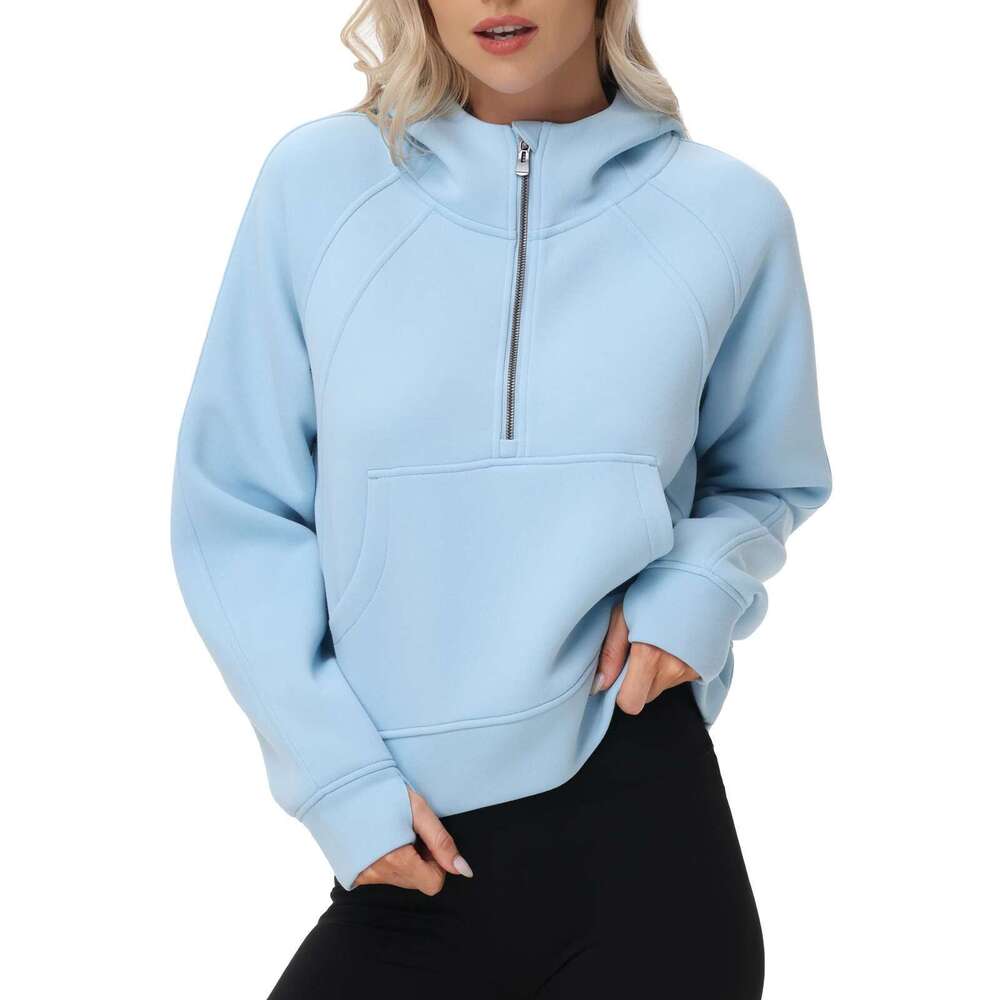 Women's Wear Women's Fleece Pullover Solid Warm Hoodies Half Zipper Long Sleeve Sweatshirts Tracuits Outfits Short-Style Sports Suit