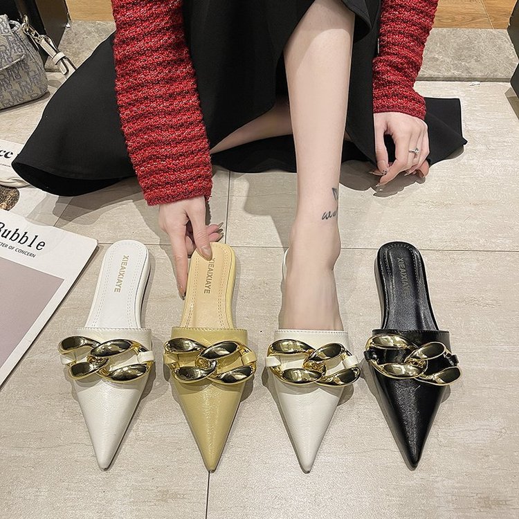 Women Slippers Pointed hot Toe Flat Bottom Sandals New Fashion Outerwear Slip-on Triple Black White Yellow Free shipping