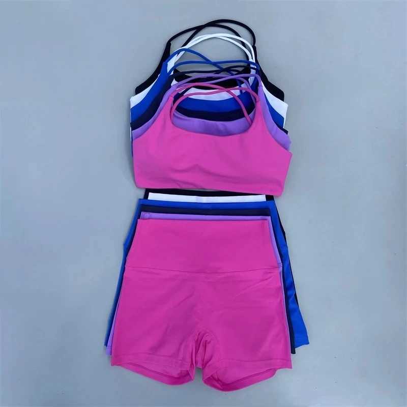 Solid Color Soft Gym Yoga Set Short Legging +Cross Sport Bra Tracksuit Women Gym Suit Comprehensive Training Jogging AthleticXJ250109