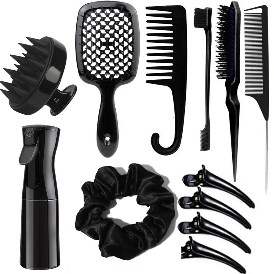 12 pcs hairstyle comb set pointed tail comb hair spray bottle hair loop weaving tool shampoo brush salon hair styling tool 250106