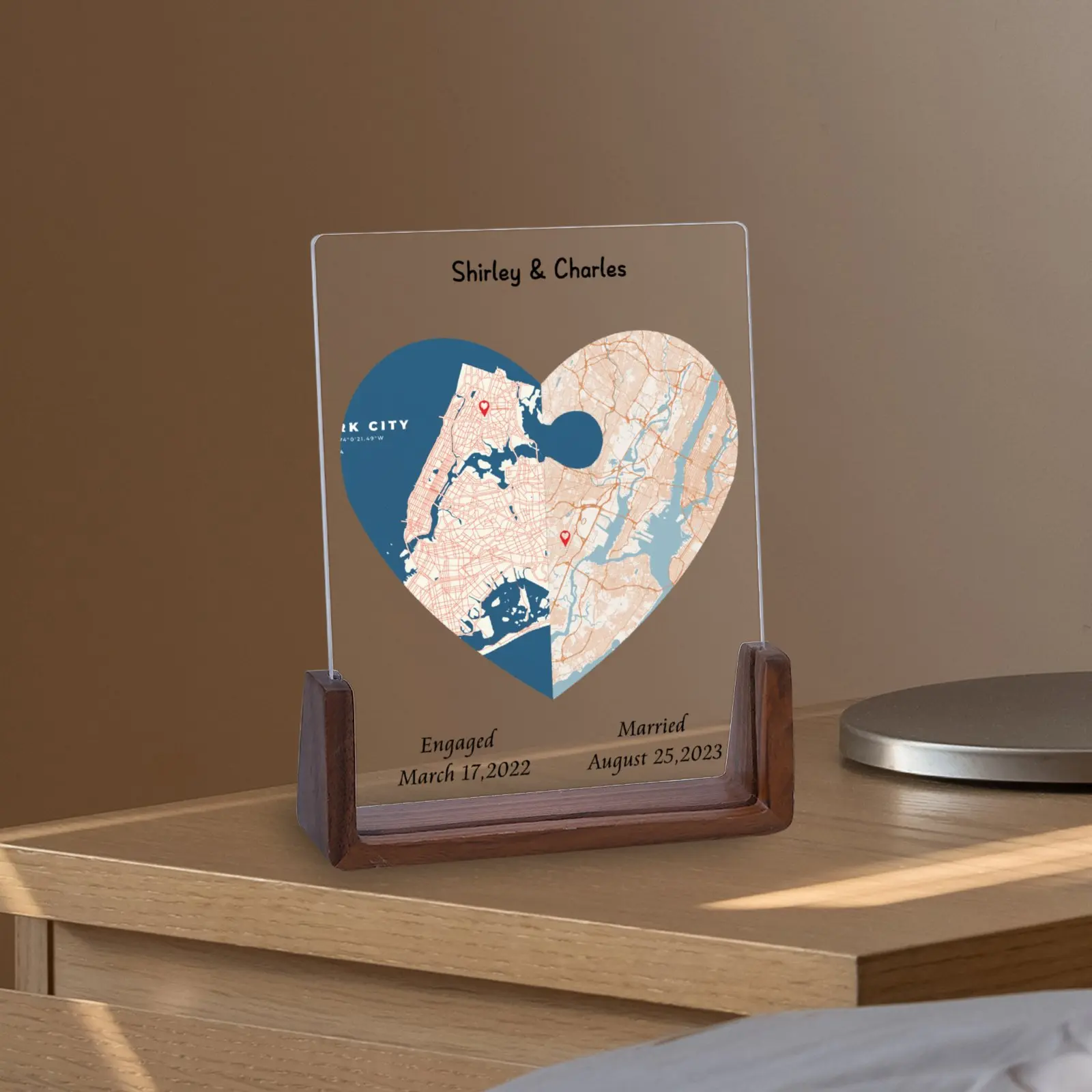 Customized Heart Shape Map Photo Personalized Couple Two Locations Picture Frame Bedroom Desktop Decoration Gift for Lover H260306