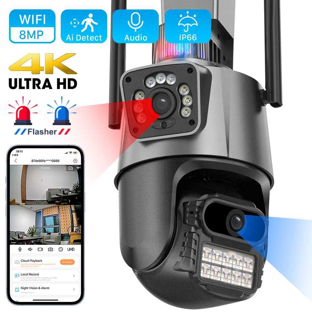 8MP 4K IP Camera Outdoor WiFi PTZ Dual lens Dual screen Automatic Tracking Waterproof Safety Video Surveillance Alarm Light X2501101