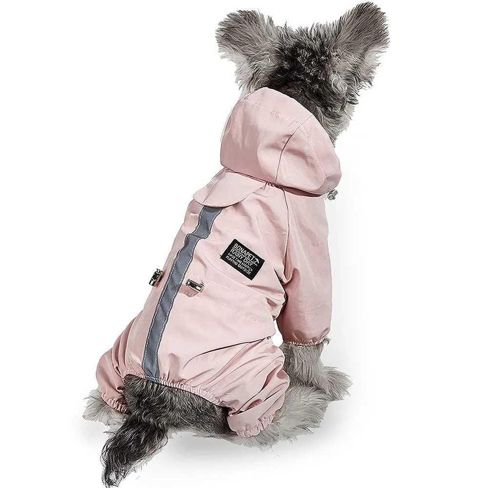 Dog Raincoat Pet Windproof Waterproof Rain Poncho Jacket with Hood Puppy Reflective Four Legs Rain Jumpsuit for Small Dogs CatXJ250121