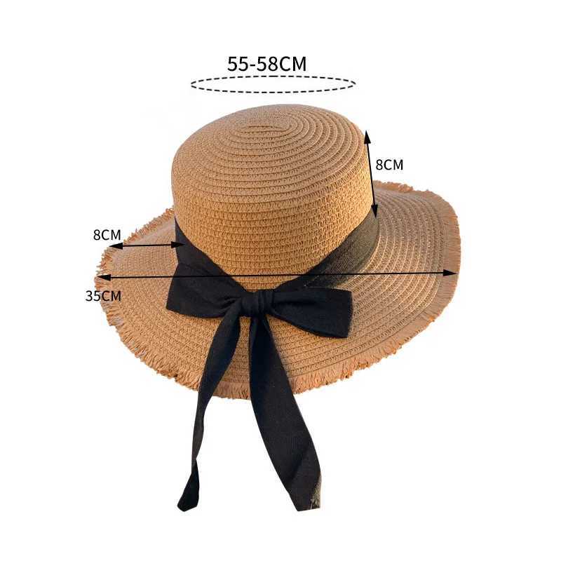 Bow ribbon straw hat bra wide eaves soft top sun hat summer sun hat Fem vacation beach accessories X250109