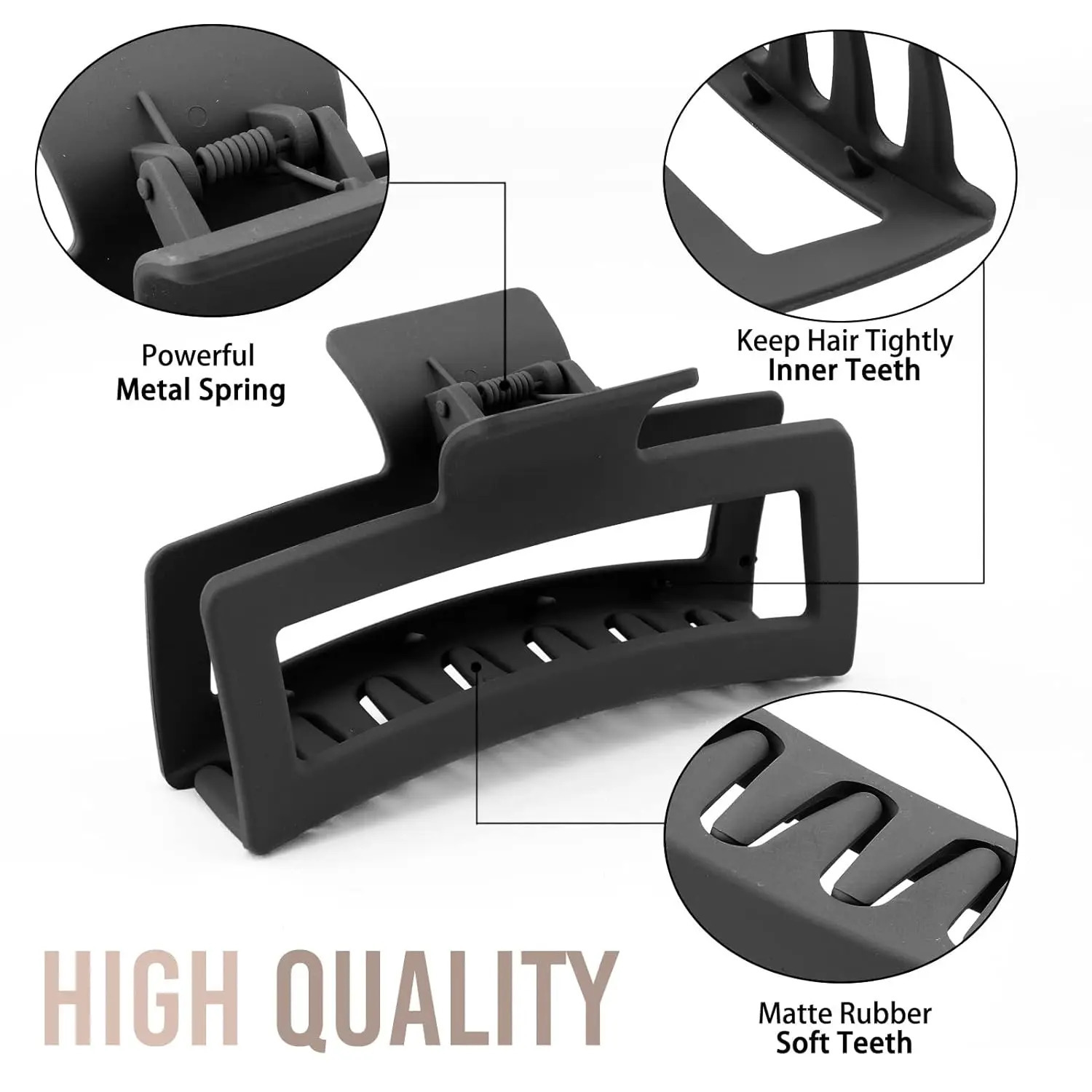 5 Inche Black Extra Large Claw Clips for Thick Hair and Long Hair 4 Pack Xl Jumbo Claw clips Oversized Matte Non-slip Rectangl 250103