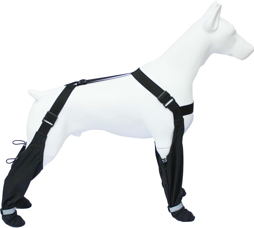 Dog Suspender Booties, Dog Paw Boot Leggings Anti-Slip, Adjustable Dog Snow Pants with Attached Boots Waterproof for Dogs Winter Snow Rain Hiking Paws