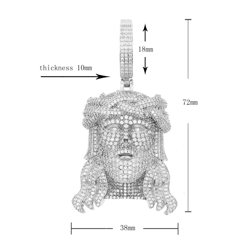 Full Micro Paved 5A Cubic Zirconia CZ Bling Big Jesus Christ Head Necklace Pendant For Men Iced Out Hip Hop Christian Jewelry 250109