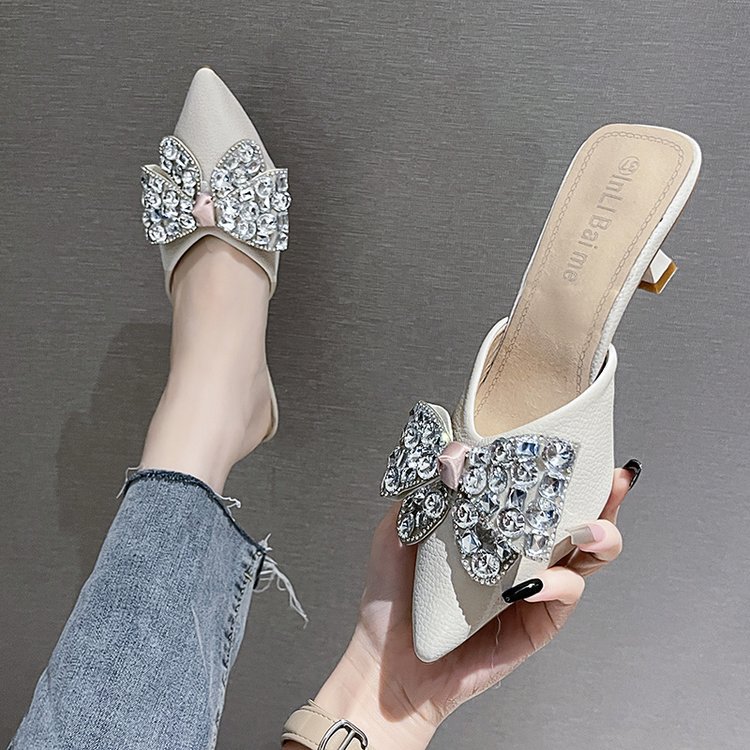 Women Slippers Fashion High Heel Sandals New Trendy Butterfly hot Knot Dia Pointed Toe Triple Black Beige Free shipping