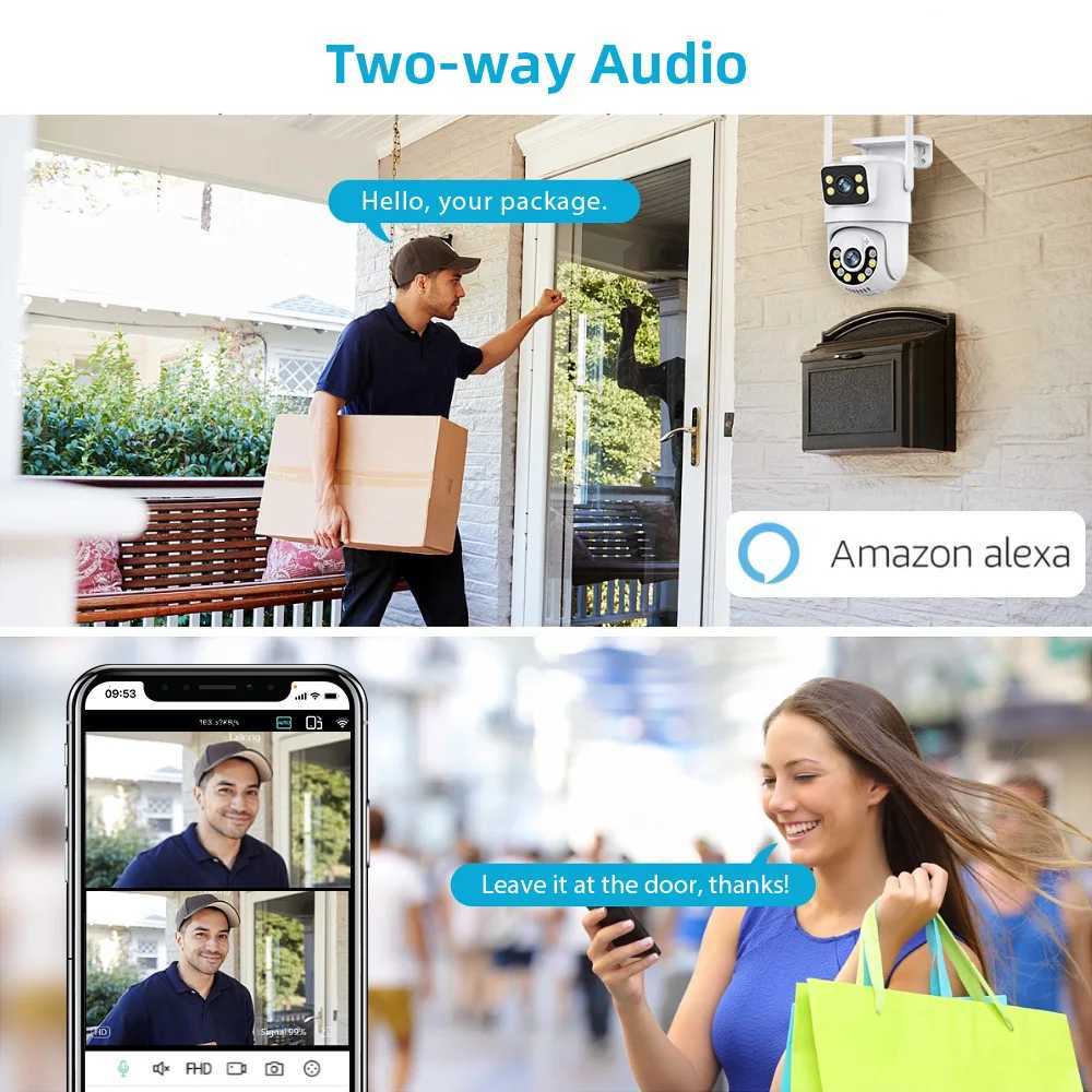 Mini dual lens dual screen 4K 8MP PTZ WIFI high-definition IP camera outdoor automatic tracking security CCTV monitoring ICSee X250110