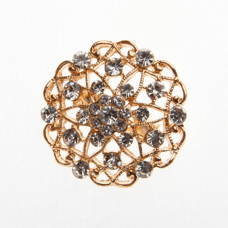 Plated Meta Rhinestone Crystal Gold Flower Brooches Pins For Wedding Bouquet Brooch Pin For Bridal Party Bags Clothes Gift Box 250103