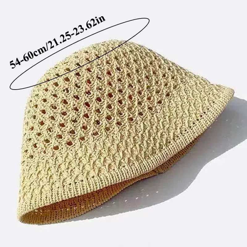 Handmade crocheted cork summer hat foldable bucket hat hollow solid color beach hat simple and soft warm hat X250109