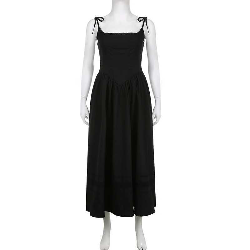 SUCHCUTE Korean Black Maxi Dress Womens Gothic Aesthetics Tight Sleeveless Party Dress Retro Street Clothing Club Dress 90s Summer M250109