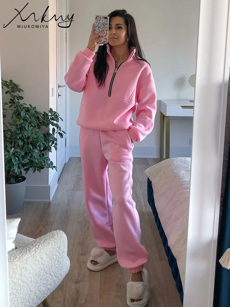 Womens Thick Fleece Tracksuit Winter Two Piece Pants Set Women Warm Sweatshirts Sports Suit 2 Sets Sweatpants 250106