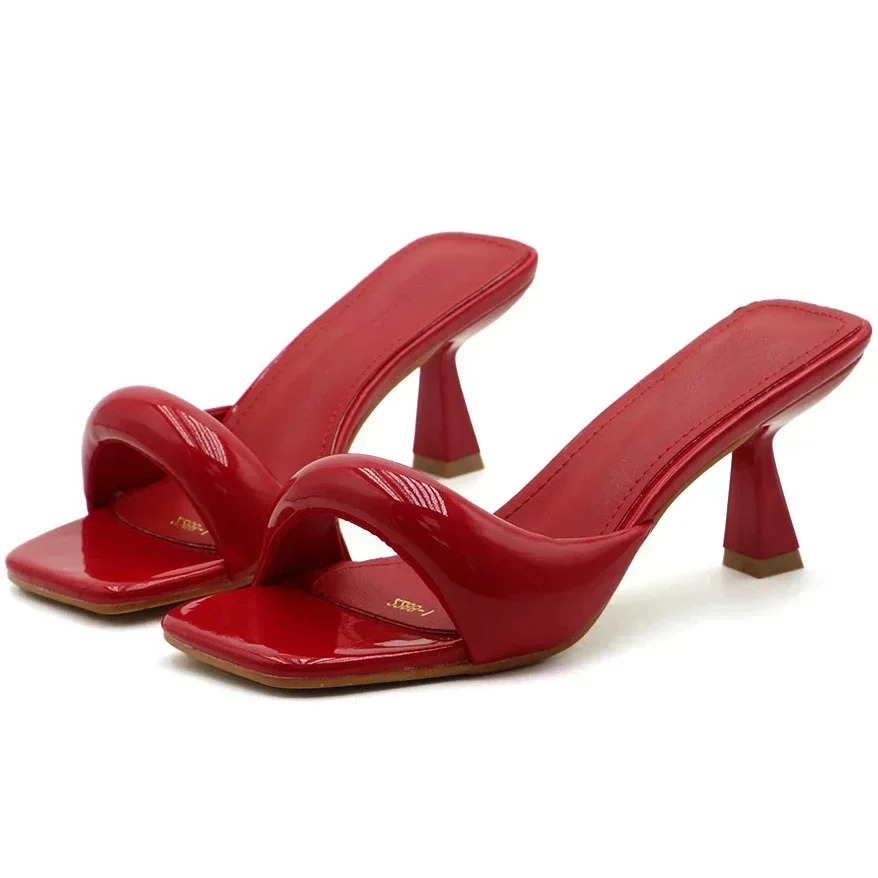 New Summer High Heel Slippers Women Square Toe Low Heel Sandals Female Mules Open Toe Fashion Concise Slingback Sandals Women 250109