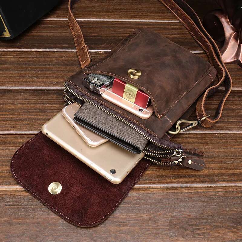 100% Genuine Leather Male Waist Vintage Style Men Travel Fanny Pack European Man Outdoor Phone Bags With Shoulder Strap