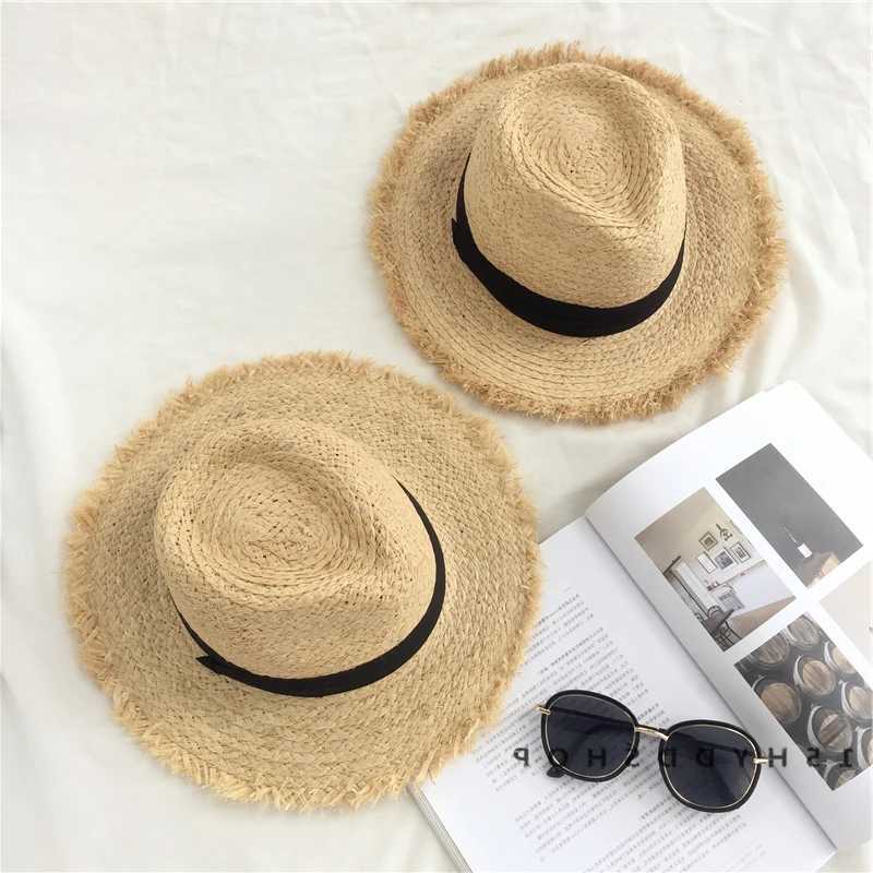 Natural wide brown soft hat Rafia jazz straw hat warm summer edge beach hat woven sun hat full set of beach hats X250109