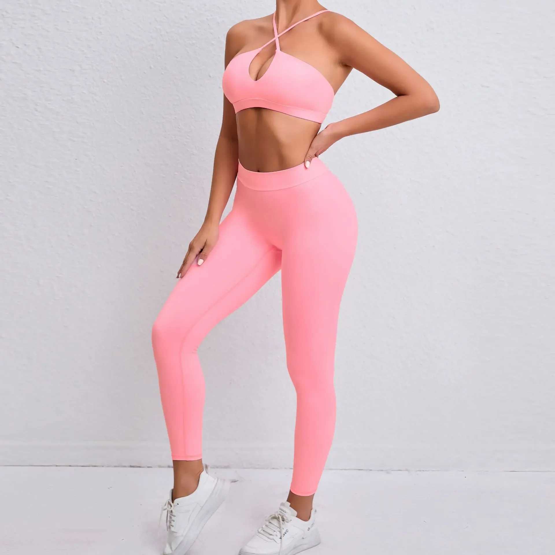 Seamless Yoga Sets Sports Fitness Hip-lifting Nude Feel Pants Cross Beauty Back Bra Suits Workout Gym Leggings Set for WomenXJ250109