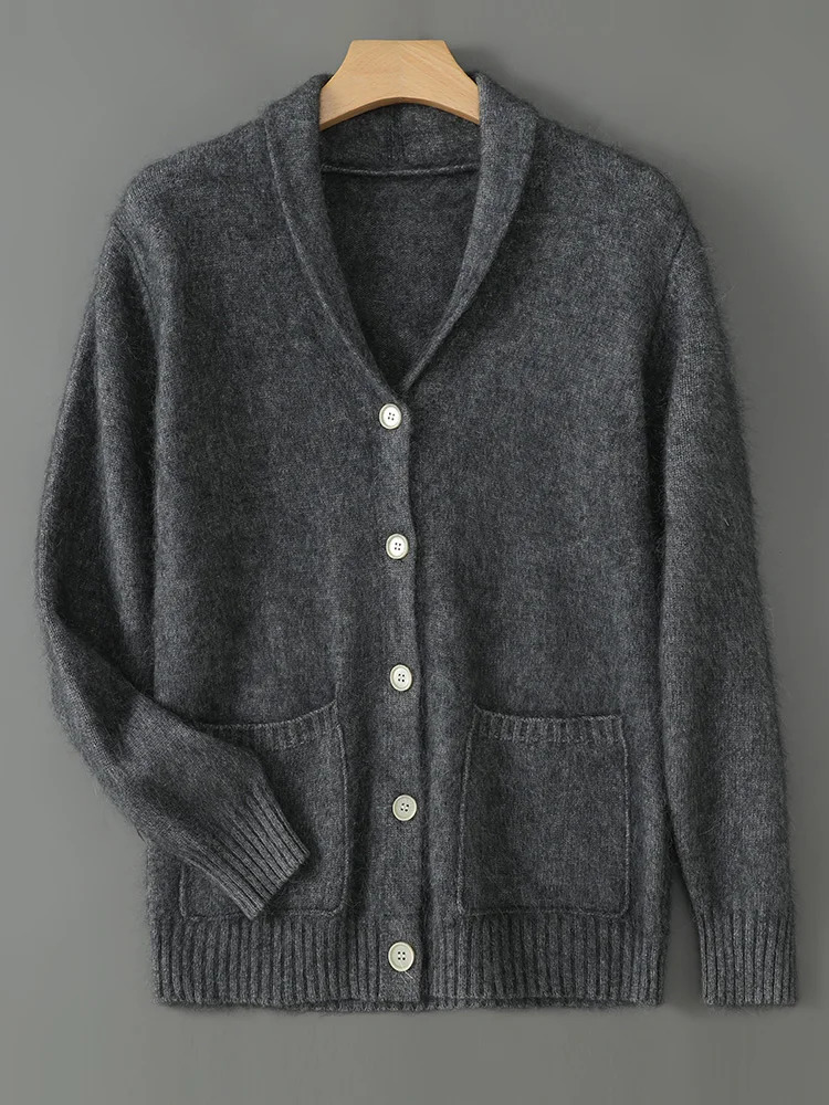Quality 100% Mink Cashmere Autumn Winter Woman Plus Size 5XL VNeck Cardigan Sweater Knitting thicken Knitwear Solid Color Tops 250108