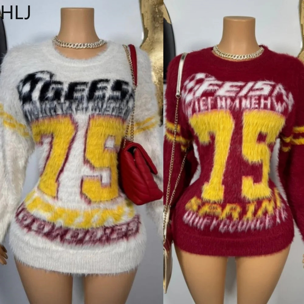 HLJ American Vintage Print Loose Knitted Sweater Women O Neck Long Sleeve Pullover Spring Neutral Style Oversize Top Clothes 250108