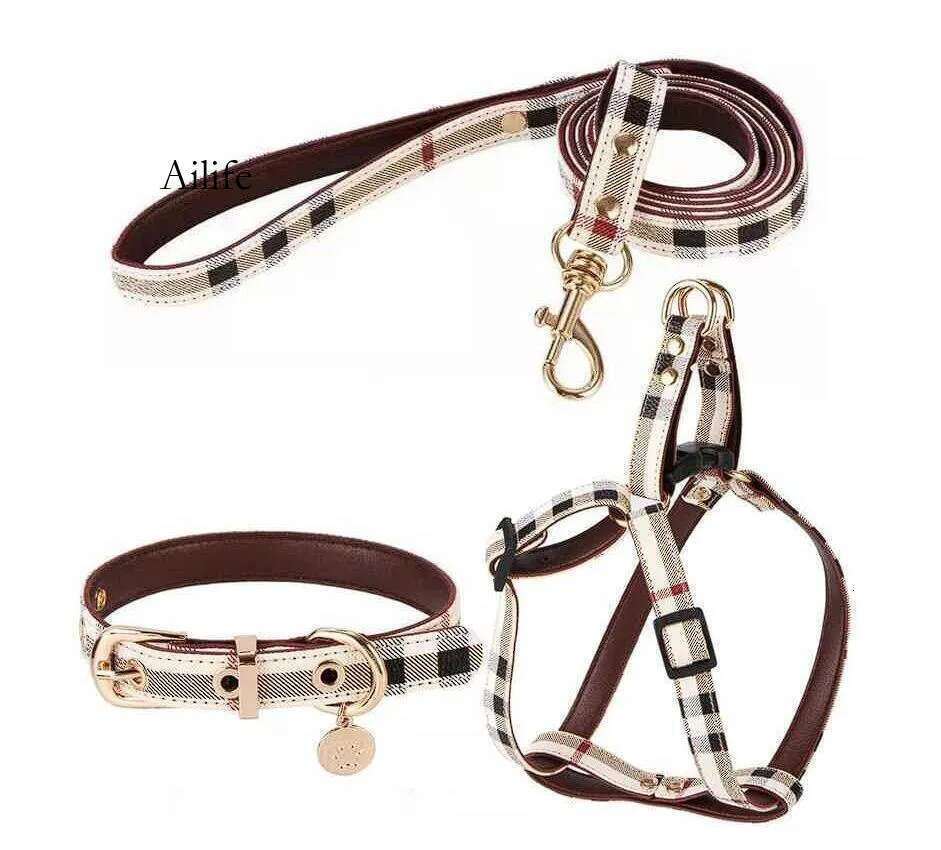 Harness Designer Dog Collars And Leashes Set Soft Adjustable Printed Leather Classic Pet Collar Leash Sets For Small Dogs Chihuahua Poodle 1205 0110I