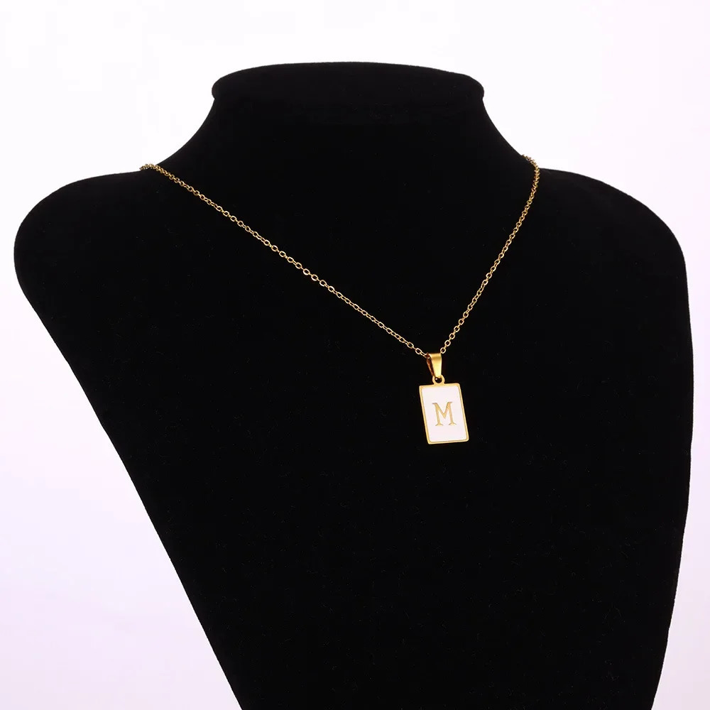 Unisex Metal Geometry Punk Gothic Party Jewelry Vintage Gifts Stainless Steel Square Shell 26letter Simple Pendant Necklace 1pc 250109