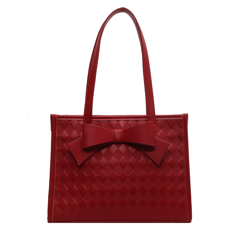 New Designer Red Bow Bag Large Capacity Handbag Women's Bag Checkerboard Casual Bag Christmas Party Bag