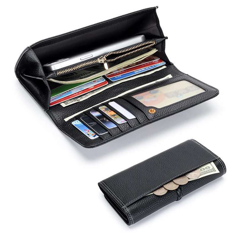 Genuine Cow Leather Handmade Weaving Holders Long Wallet Ladies Button Wallets Coin Purse Card Holder Purses For Women