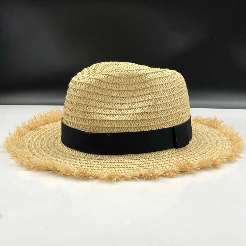 Warm natural wide Brim Burr Raffia straw hat edge Warm plain big beach Summer sun hat Big straw hat Chapeau 55-58cm X250109