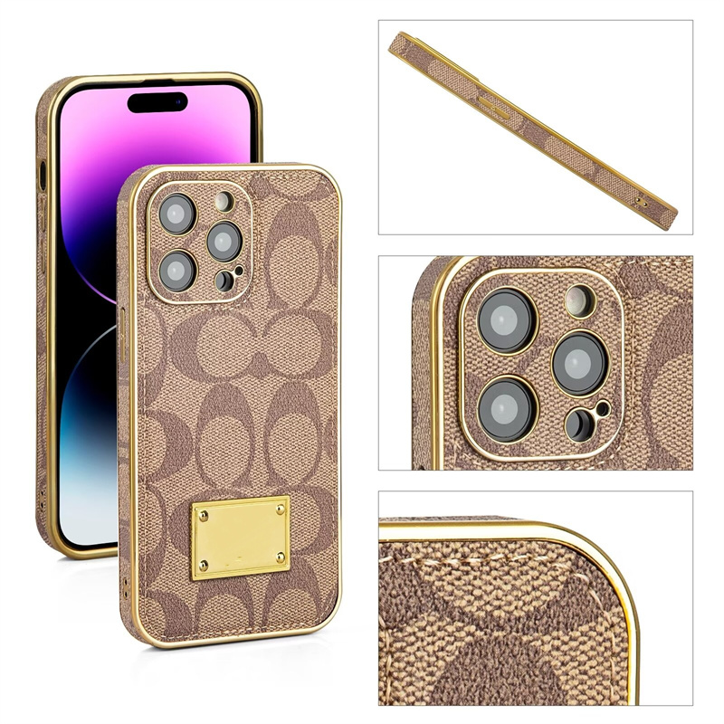 IPhone 16 Case Designer Phone Cases for iP16Promax 15Plus 14Promax 14Plus 13 12 11 Xsmax XR Leather Small Incense Fashion L Flower Triangular nameplate with card slot