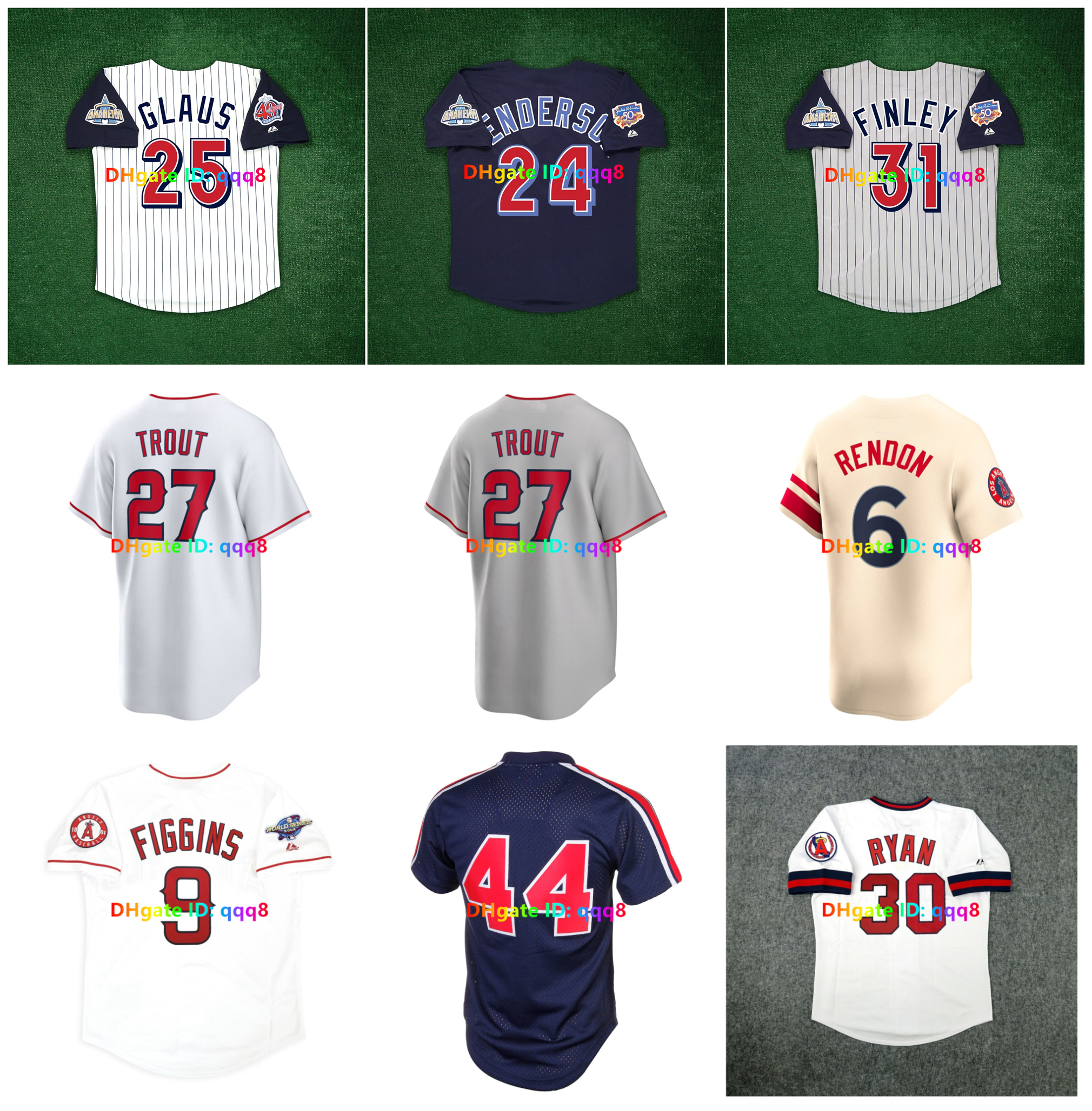 Rickey Henderson 1997 LA Anaheim Troy Glaus Angel Custom Baseball Jerseys Mike Trout Chone Figgins Tim Salmon Nolan Ryan Reggie Jackson Jo Adell Men Women Kids