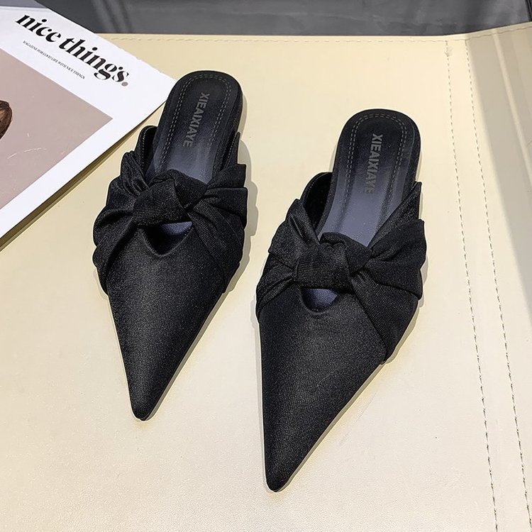 Women Slippers Fashion Bow Design Pointed Toe Trendy hot Versatile Triple Black Beige Purple Free shipping