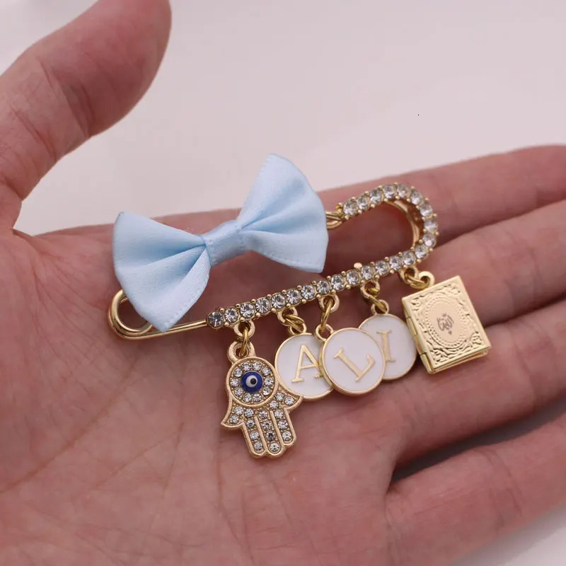 customise english name islam hamsa hand of fatima quran book Baby brooch Pin 250103