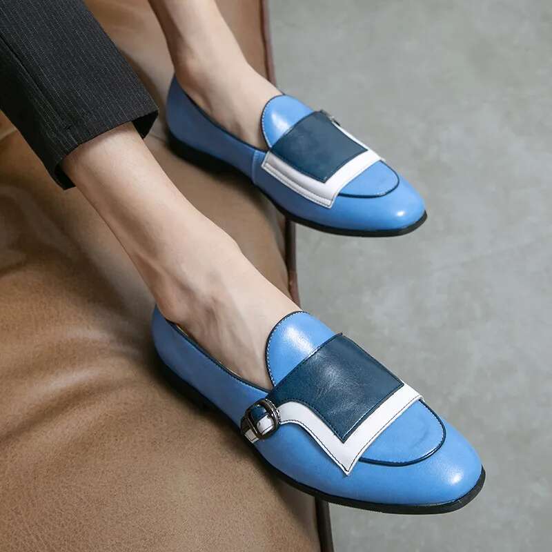 Blue Elegant Leather Large Size 48 Brand Handmade Men's Loafers Casual Designer Oxfords Men Flats Dress Shoes