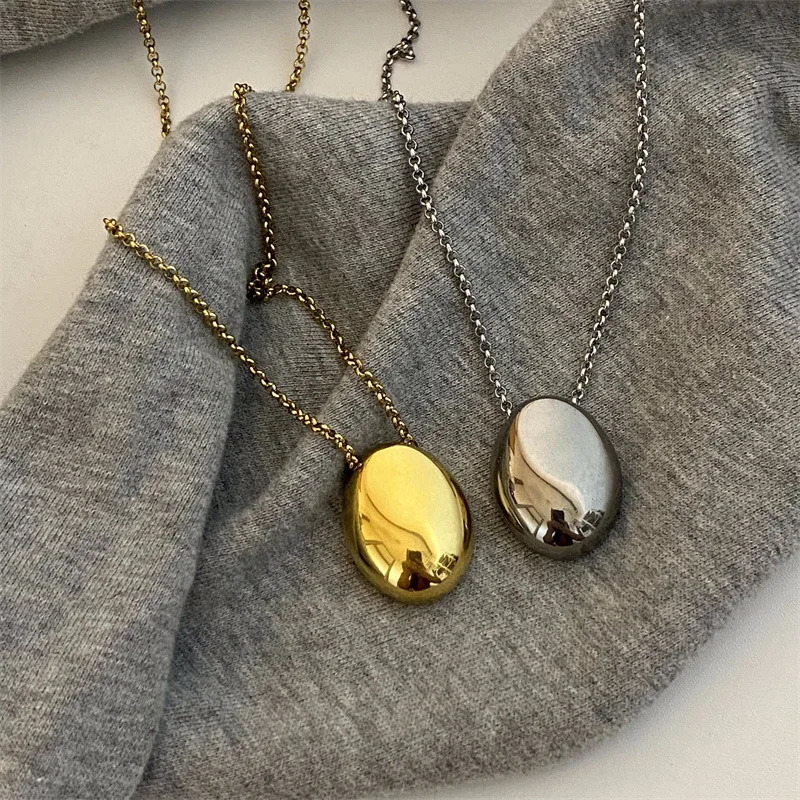 Metal Large Geometric Oval Water Drop Pendant Necklace for Women Girls Stainless Steel Long Style Sweater Chain Jewelry Gifts 250109