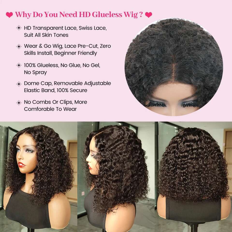Wear And Glueless Hair Wig Brazilian Water Wave Short Bob 4X4 Lace Closure Pre Plucked Human Wigs Ready To Go