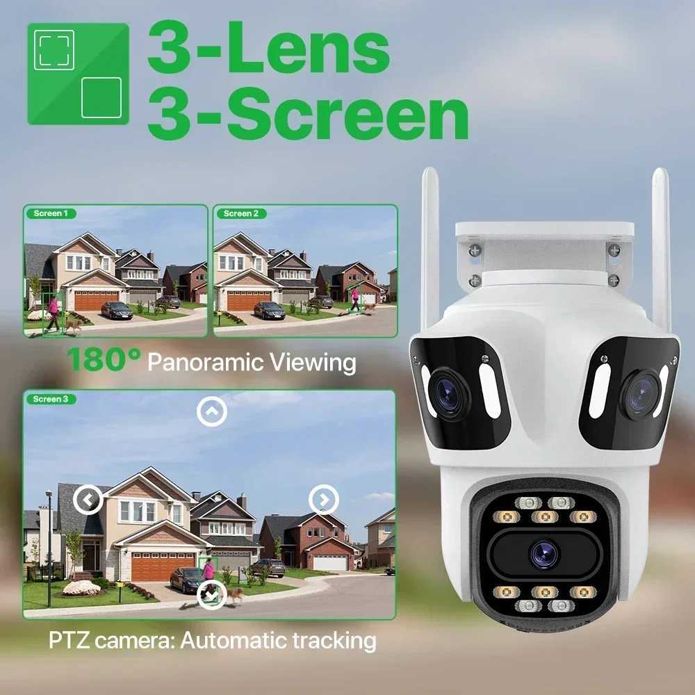 Three lens three screen IP camera WiFi external dual lens automatic tracking 15MP secure PTZ camera 4K high-definition iCsee video surveillance X25011