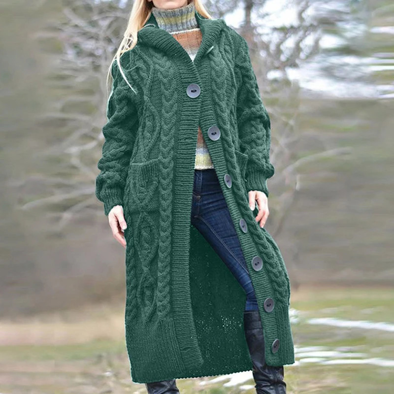 Xingqing Winter Long Cardigan Women Fashion Solid Color Single Breasted Long Sleeve Hooded Sweater Tops with Pockets Streetwear 250106