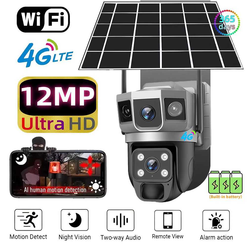 4G solar IP camera WIFI CCTV 12MP dual lens three screen PTZ automatic tracking 6K curious security monitoring V380 Pro camera X250110