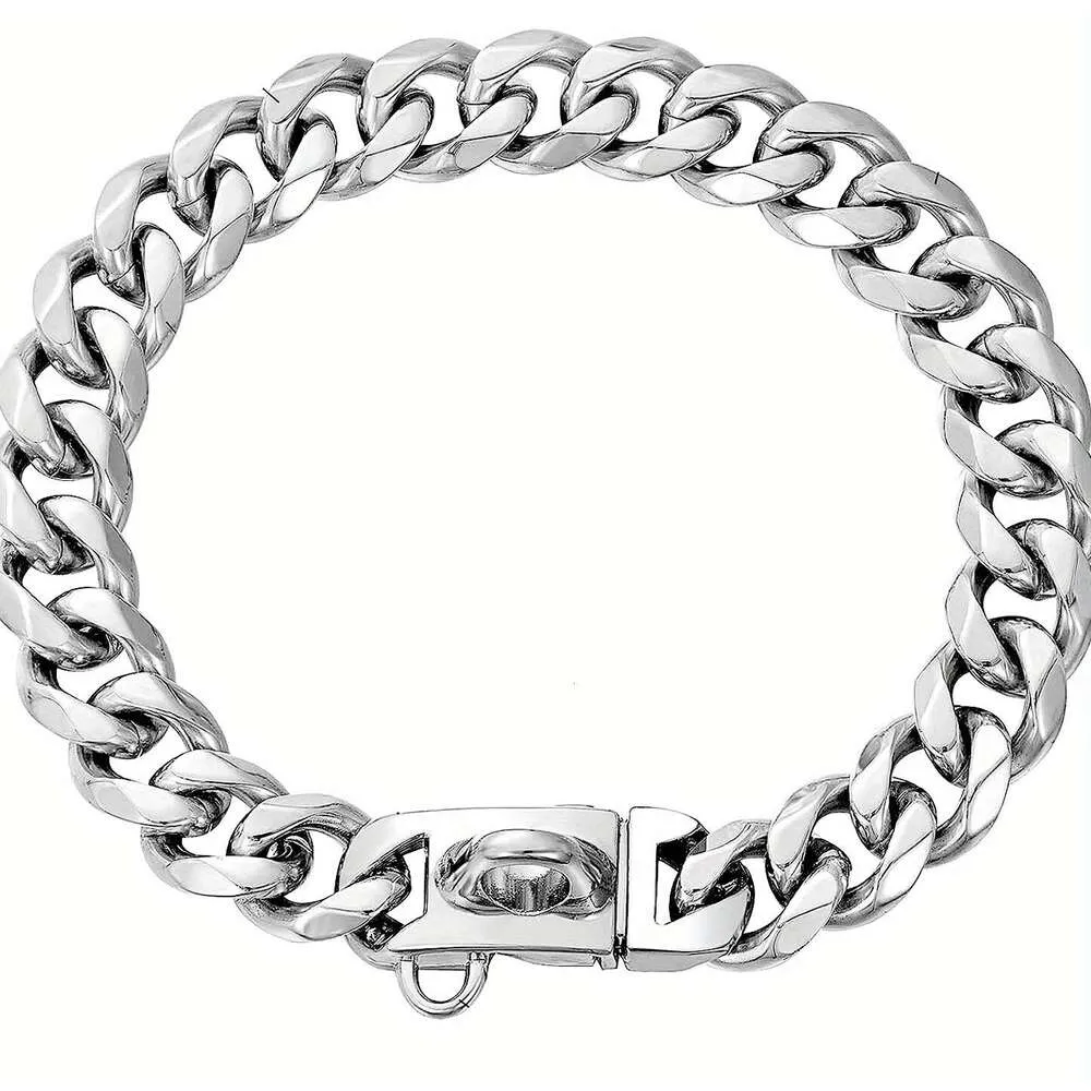 15mm Dog Chain Walking Metal Collar With Design Secure Buckle Cuban Link Strong Heavy Duty Chew Proof