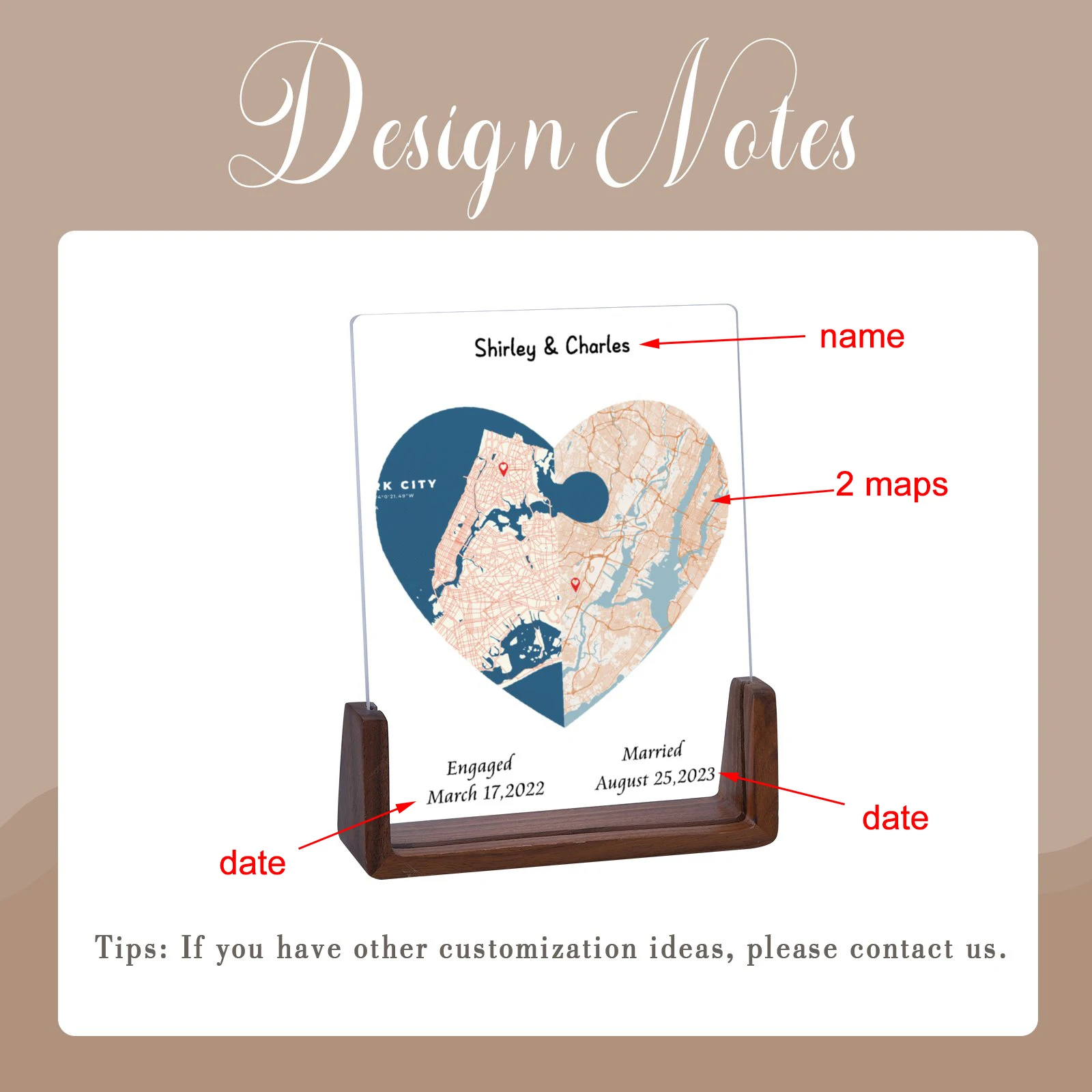 Customized Heart Shape Map Photo Personalized Couple Two Locations Picture Frame Bedroom Desktop Decoration Gift for Lover H260306