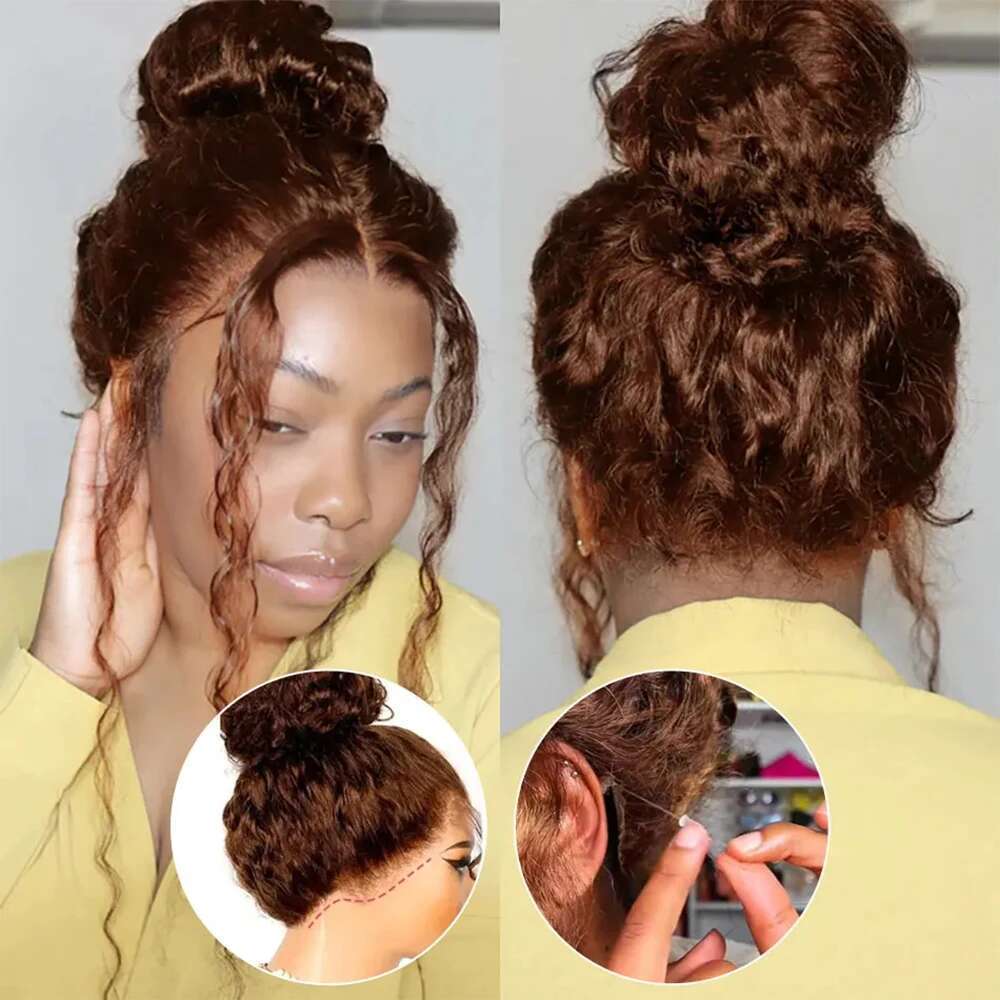 Invisi-Strap Frontal 4# Chocolate Brown 250 Density Wigs Deep Curly 360 Full Lace Wig Human Hair