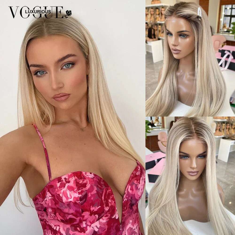 Cream Straight 100% Real Human Ash Blonde 200% Density Salon Hair Coloring 13x6 Lace Front Wig For Women