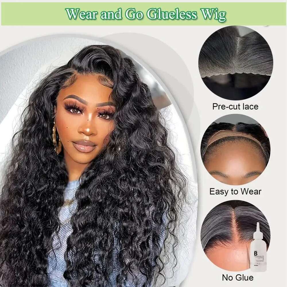 And Go Deep Wave 6X4 5X5 Lace Closure Wig With Plucked Haire Pre Cut Curly Glueless Wigs Human Hair Ready To Wear