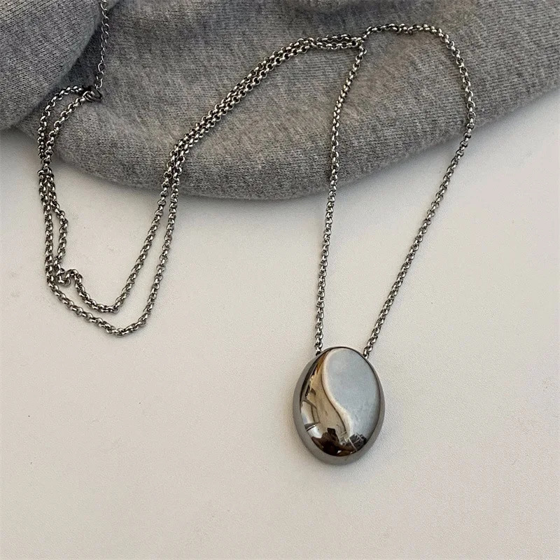 Metal Large Geometric Oval Water Drop Pendant Necklace for Women Girls Stainless Steel Long Style Sweater Chain Jewelry Gifts 250109