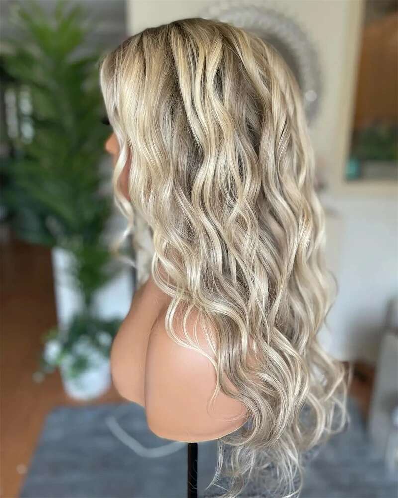 Curly Frontal Ash Blonde Highlights Women"s Wigs Natural Soft Lace Wig Glueless Synthetic High Heat Fibre Good Quality
