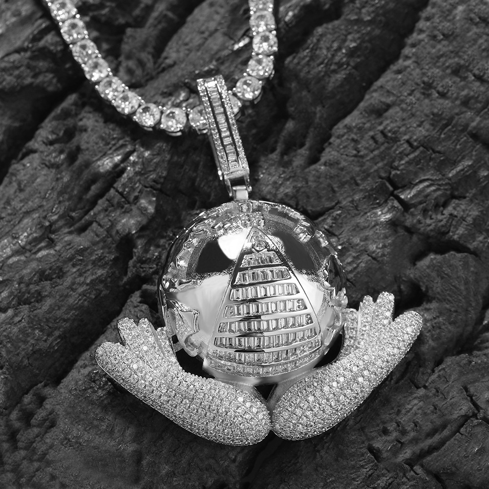 Hold The Earth in Your Hands Pendant Jewelry Men's Necklace 14k Gold with Rope Chain