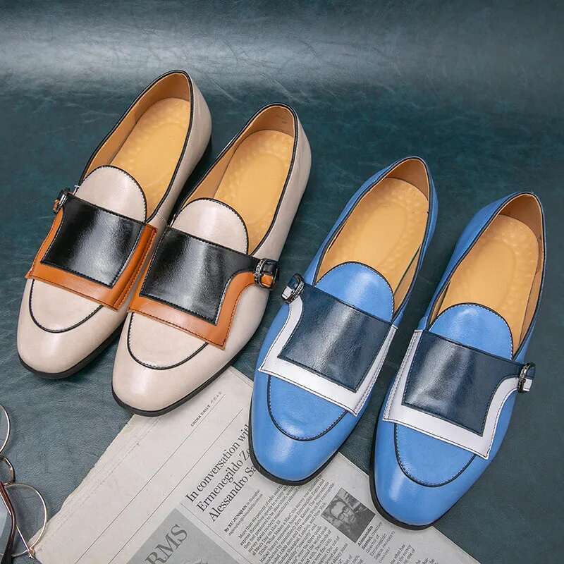 Blue Elegant Leather Large Size 48 Brand Handmade Men's Loafers Casual Designer Oxfords Men Flats Dress Shoes