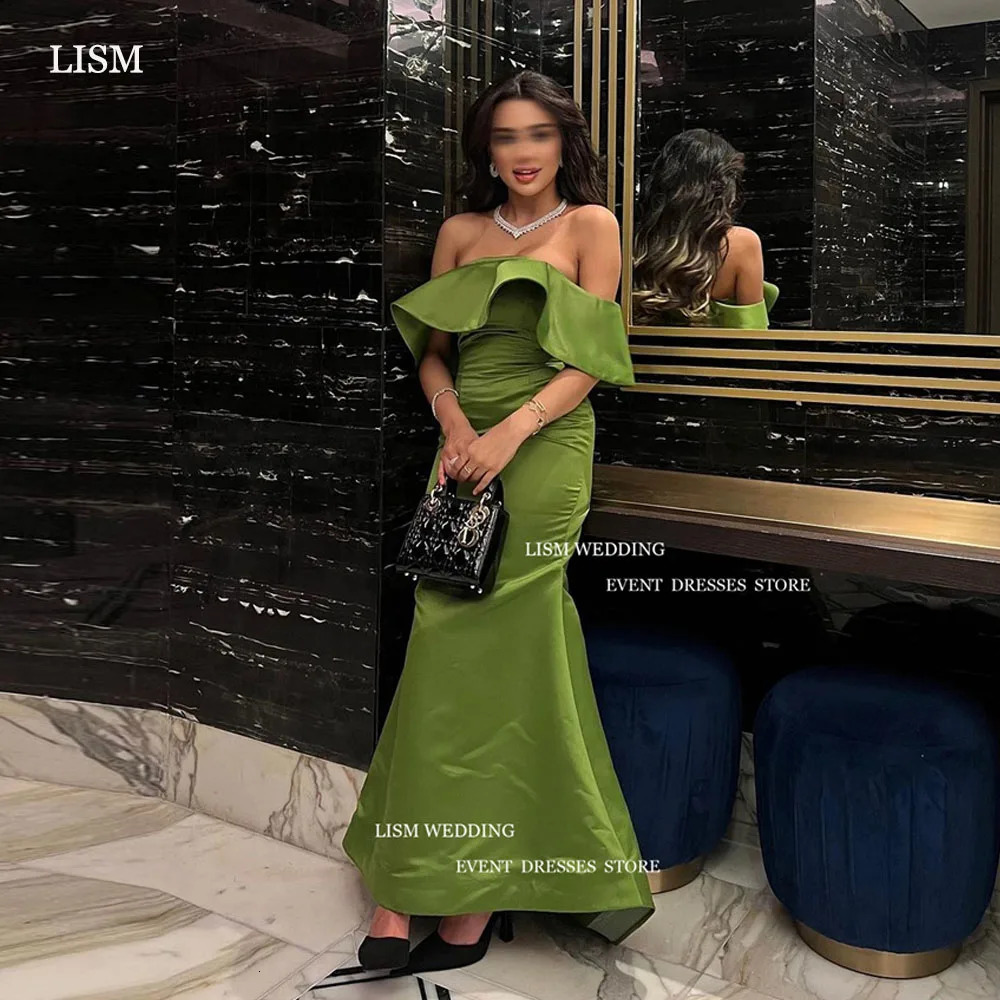 LISM Elegant Dark Green Mermaid Evening Party Dresses Off Shoulder Customized Ankle Length Formal Occasion Dress Event Prom Gown 250106